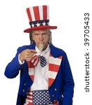 Classic Uncle Sam poster pose on a white background with Uncle Sam pointing his finger at the camera