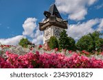 Classic view of famous Grazer Uhrturm (Clock Tower) in the historic city of Graz,Styria, Austria.