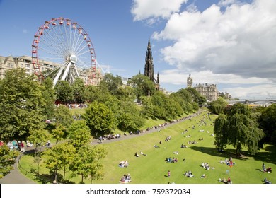 Classic View Of Princes Street, Edinburgh With Summer Fun Fair