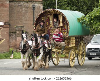Classic vintage caravan belonging to Gypsies,Romanys,'travellers', at Appleby Horse Fair, held every June in Appleby, Cumbria, UK. taken 05/06/2014