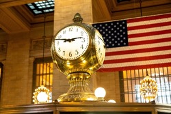 Classic Vintage Clock In Main Hall Of Grand Central Station Terminal In Manhattan In New York City, USA