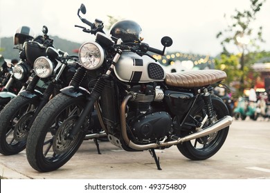 Classic vintage motorcycle, selective focus