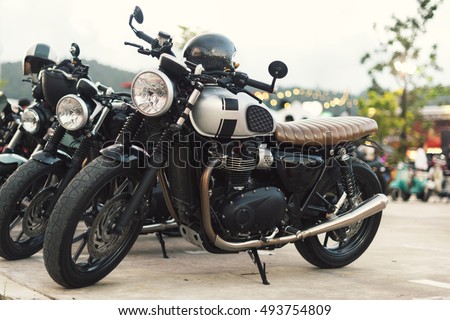 Classic vintage motorcycle, selective focus