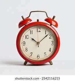 A classic vintage red alarm clock against a simple backdrop. Perfect for adding a nostalgic touch to any space, this design emphasizes timelessness and functionality. - Powered by Shutterstock