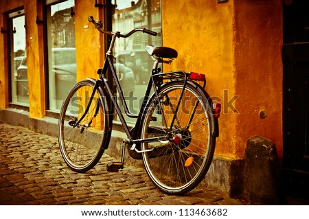 Classic vintage retro city bicycle in Copenhagen, Denmark