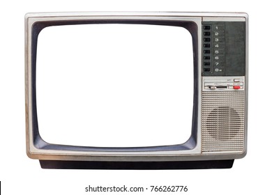 Classic Vintage Retro Style Old Television With Cut Screen, Old Tv Isolated On White Background