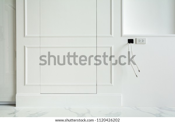 Classic Wall Cornice Hidden Door Electrical Stock Photo