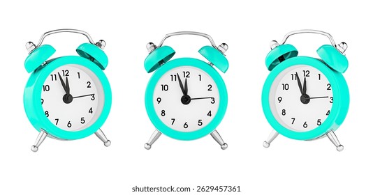 classic watch, pointer clock, Blue color alarm watch on isolated white background close up