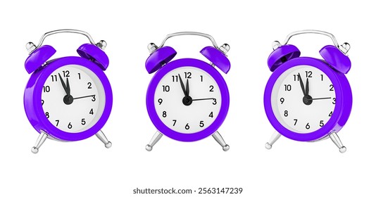 classic watch, pointer clock, Purple, violet color alarm watch on isolated white background close up