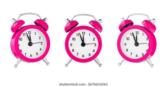 classic watch, pointer clock, Red color alarm watch on isolated white background close up