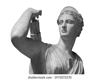 Classic white marble statuette Diana of Versailles isolated on white background. Scilpture of huntress