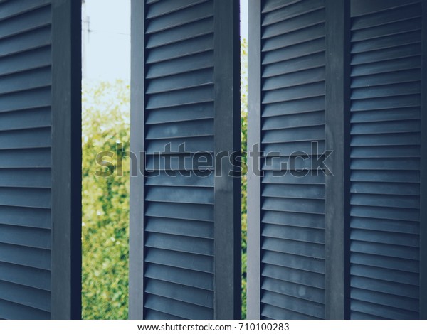 Classic Wooden Dark Gray Louvered Exterior Stock Photo Edit Now