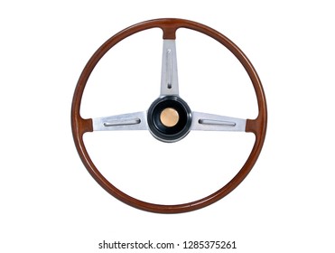 classic wooden sports car steering wheel isolated on white - Powered by Shutterstock