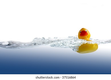 Classic Yellow Rubber Duck In Water.