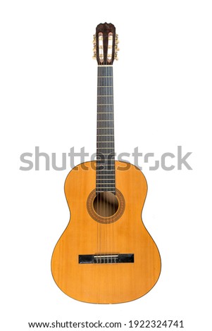 Classical acoustic six-string guitar isolated on white background 