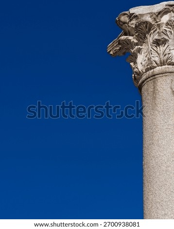 Classical architcture. Ancient roman column and capital (with blue sky and copy space)
