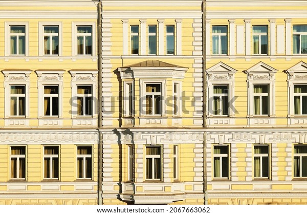 Classical Architecture Yellow Building Facade Framed Stock Photo ...