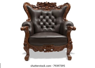 classical carved wooden chair upholstered in leather - Powered by Shutterstock