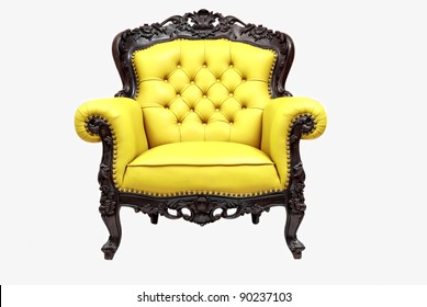 classical carved wooden chair upholstered in leather - Powered by Shutterstock