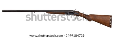 Classical double barrel side by side hammer shotgun isolated on white background
