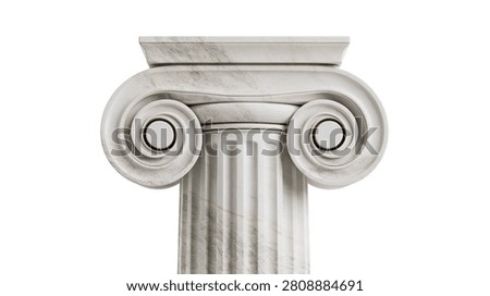 Classical Ionic marble column capital with spiral volutes and fluted shaft