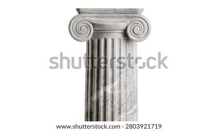 Classical ionic marble column with fluted shaft and volute capital