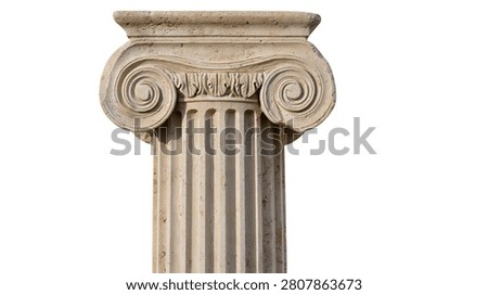 Classical ionic stone column capital with fluted shaft architectural detail