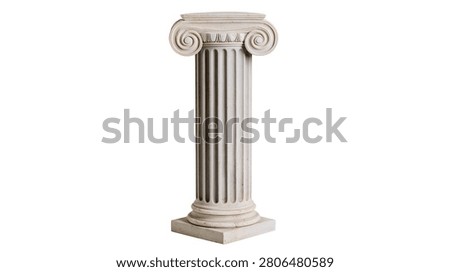 Classical ionic stone column with fluted shaft and volute capital