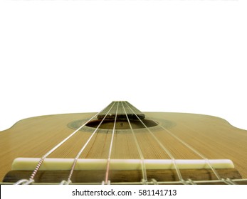 Classical light wood six strings acoustic guitar neck with nylon strings isolated on white