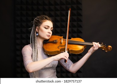 Classical music instrument viola in recording studio room
