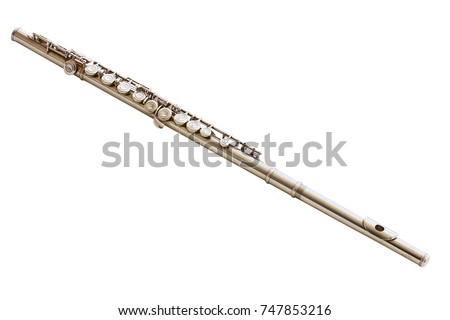classical musical instrument flute isolated on white background