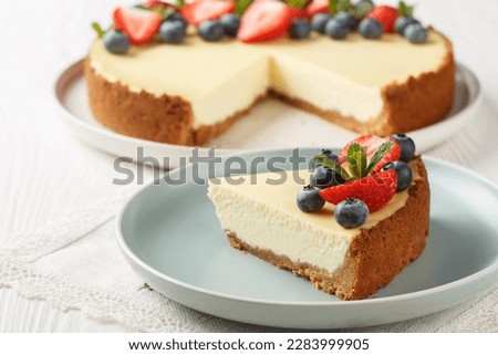 Classical New York Cheesecake With Slice Cut Out. Closeup View. Horizontal