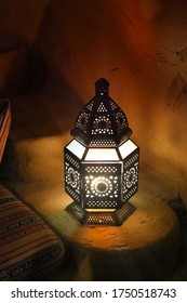 Classical And Retro Styled Arabia Or Middle Eastern Lantern Lit At Night With Colorful Shades