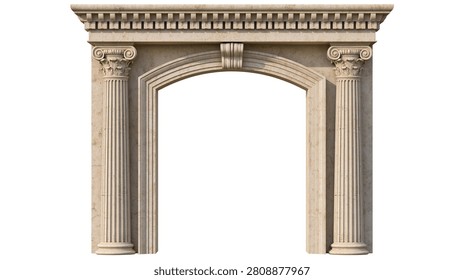Classical stone archway with ionic columns and ornate decorative molding
