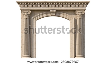 Classical stone archway with ionic columns and ornate decorative molding