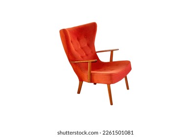 Classical style orange armchair sofa couch for decoration isolated on white background with clipping path. - Shutterstock ID 2261501081