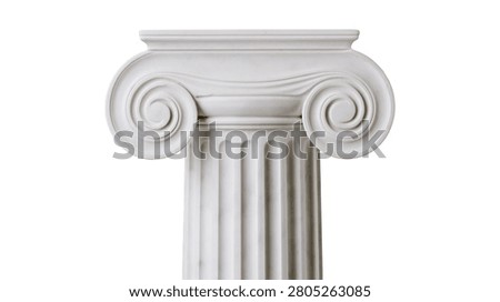 Classical white marble ionic column capital with fluted shaft detail
