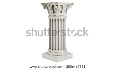 Classical white stone Corinthian column with ornate acanthus leaf capital