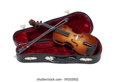 Classical wooden Violin with molded carrying case open and ready to play - path included