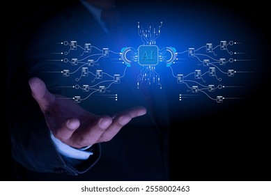 Classification of documents using AI artificial intelligence, document management system DMS, robot automation, online database. cloud technology, exchange information, data storage concept. 
