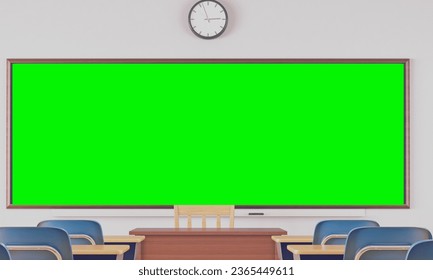 Classroom with green screen chalkboard. - Shutterstock ID 2365449611