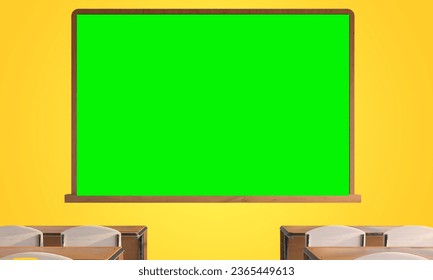 Classroom with green screen chalkboard. - Shutterstock ID 2365449613