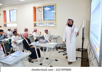 A Classroom With A Group Of Saudi Arabian Students With Their Teacher In A Class, Saudi Arabia, In Feb 15, 2018 At 9:13 AM