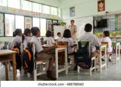 Classroom In The Rural School In Thailand, Blurred Background