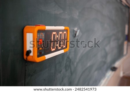 Classroom timer clock on the blackboard in a Japanese school. 