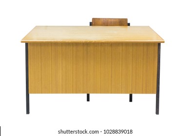 Classroom Wood Table Isolated With Clipping Path