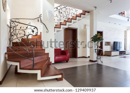 Similar – Image, Stock Photo Bright stairway interior with minimalist design