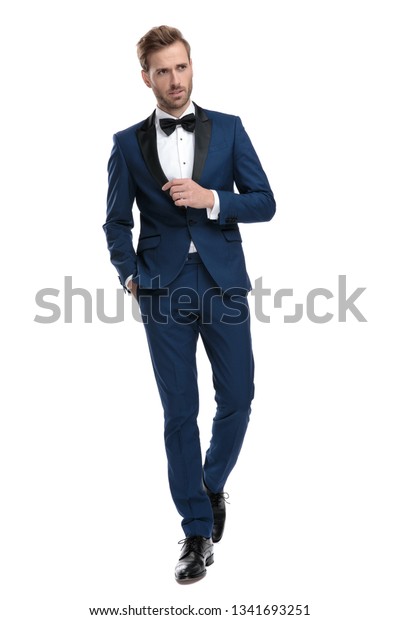 Classy Man Blue Suit Walking Hand Stock Photo (Edit Now) 1341693251