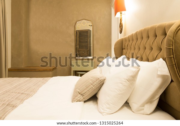 Classy Master Bedroom White Pillows Grey Stock Photo Edit