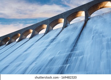 Clatteringshaws Loch reservoir in Galloway Forest Park damming the Black Water of Dee to feed Glenlee hydro Power Station - Shutterstock ID 169482320